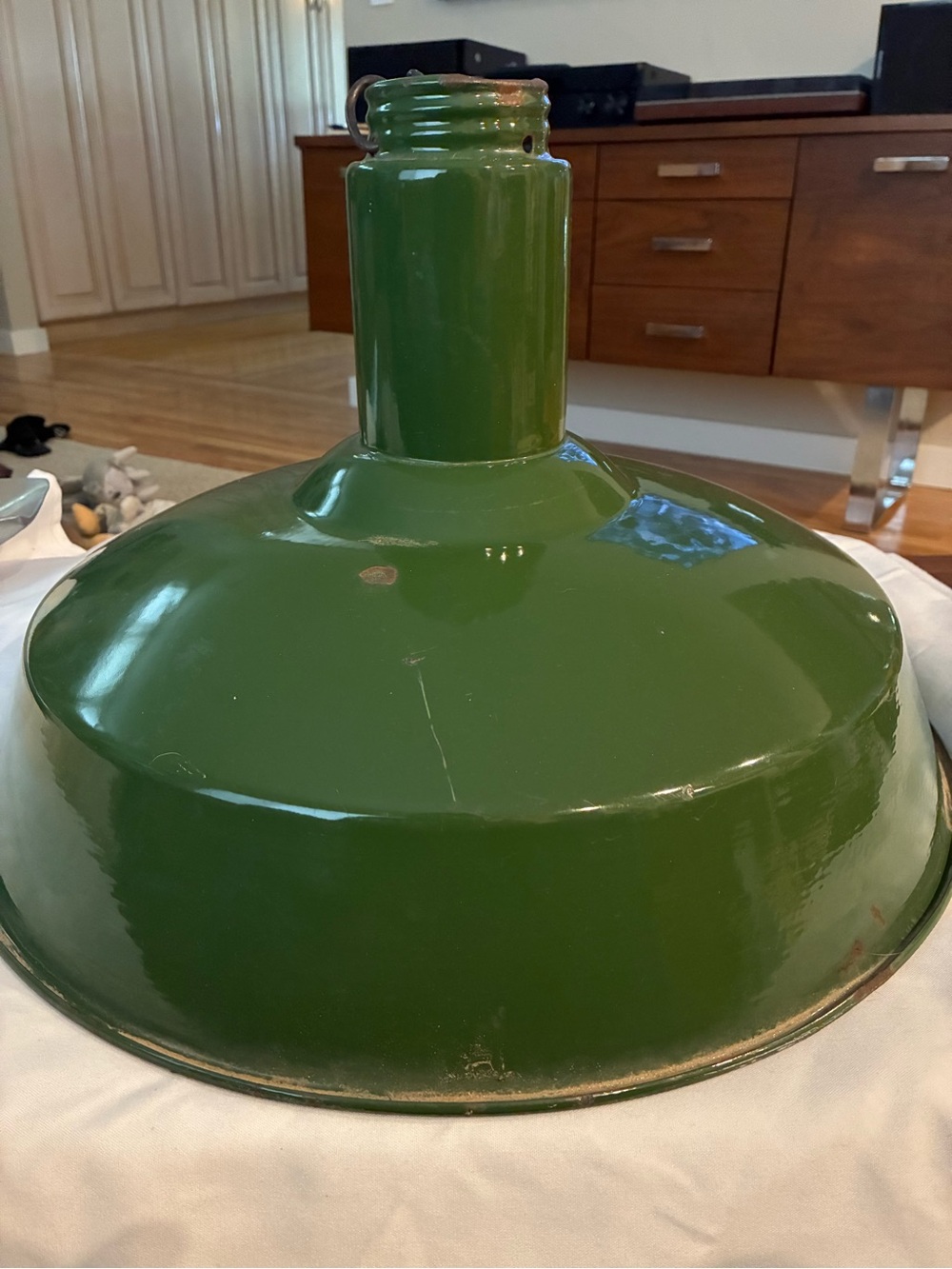 Green Enamel Industrial Pendant Shade VTG not reproduction!  Green Lamp Lantern